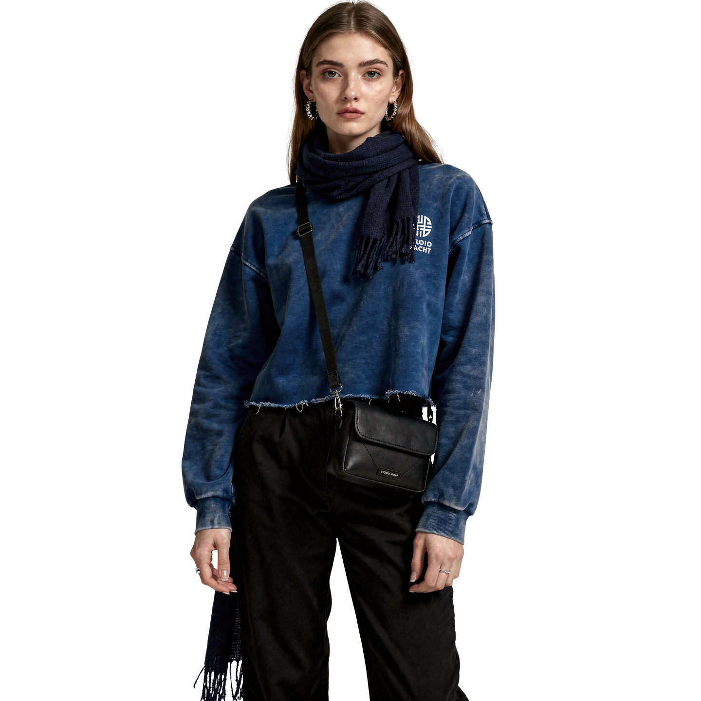 Snow Washed Raw Edge Cropped Sweatshirt