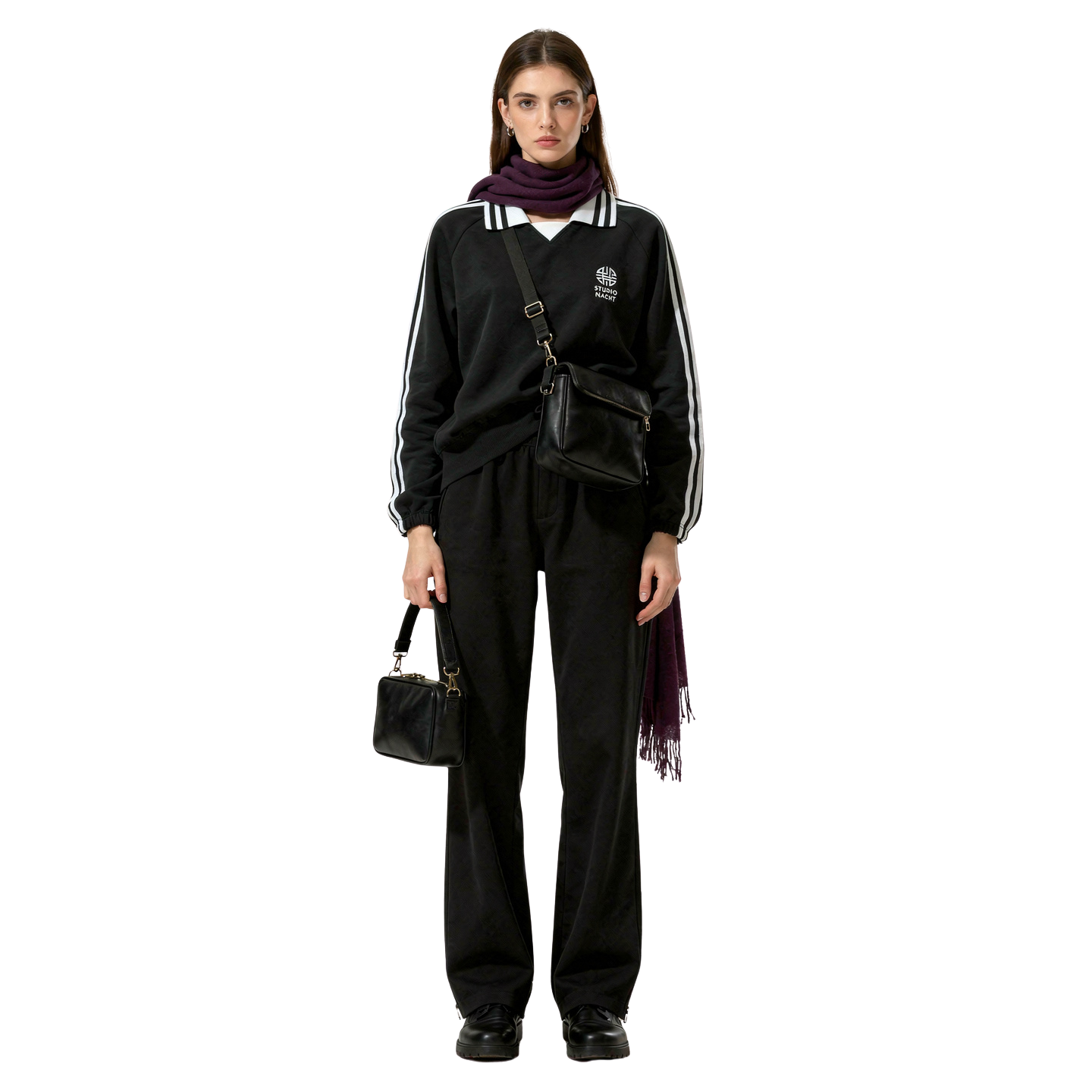 Contrast Striped Lapel Collar Sweatshirt