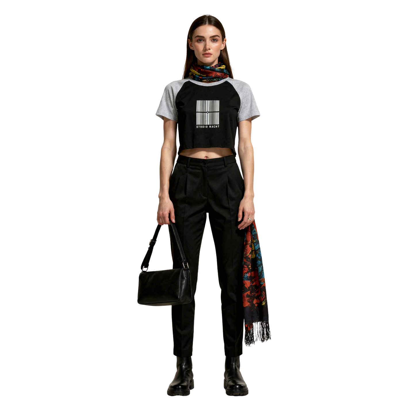 Color-Blocked Raglan Sleeve Crop Top