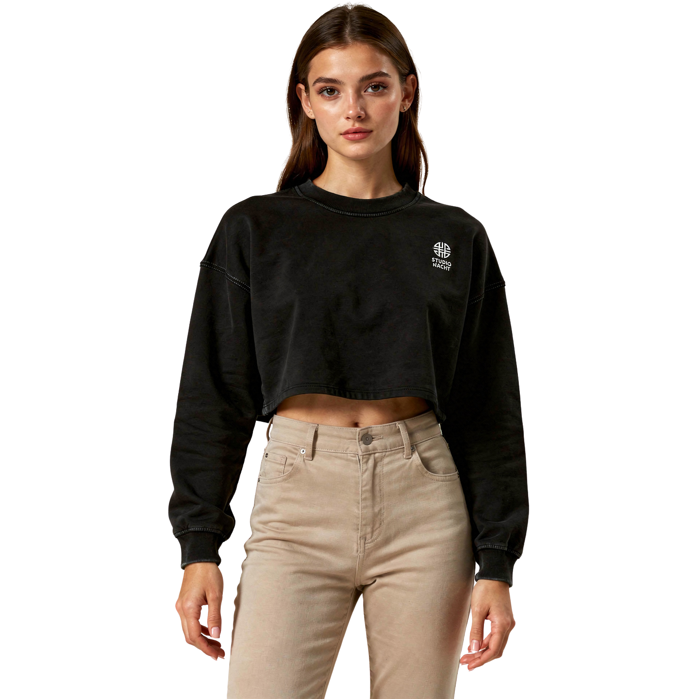 Snow Washed Raw Edge Cropped Sweatshirt