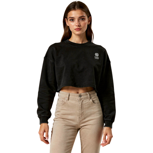 Snow Washed Raw Edge Cropped Sweatshirt