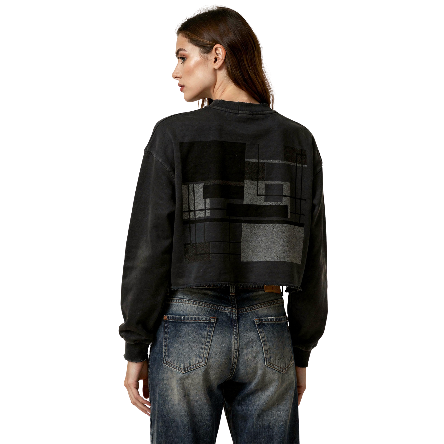 Snow Washed Raw Edge Cropped Sweatshirt
